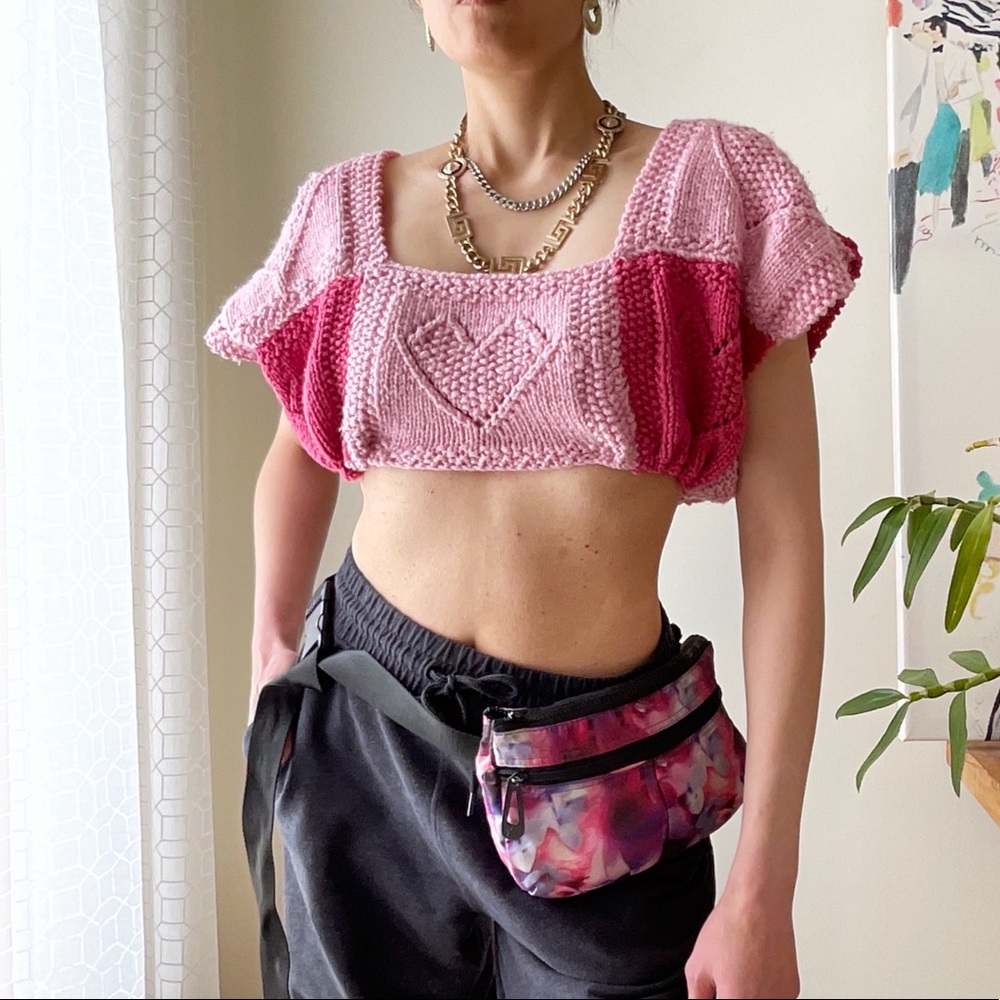 Redesigned heart granny square cropped square neck knit top - Picture 1 of 8